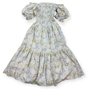 Levi's Dress Women's Medium White Blue Floral Puff Sleeve Moneta Smocked Floral